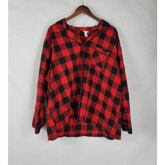 Wondershop Womens Pajama Set Size 3X Red Black Buffalo Plaid Flannel Sleepwear - Picture 3 of 13